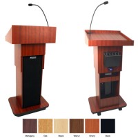 AmpliVox S505A-CH Executive Adjustable Column Lectern - Wired Sound - Cherry