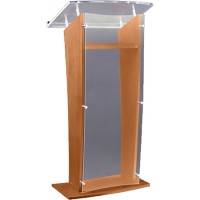 AmpliVox SN350016 Oak Wood & Frosted Acrylic Floor Lectern (27 Inch Wide)