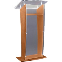 AmpliVox SN350017 Walnut Wood & Frosted Acrylic Floor Lectern (27 Inch Wide)