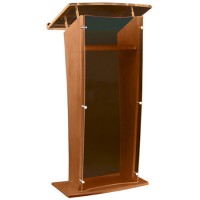 AmpliVox SN350027 Walnut Wood & Smoked Acrylic Floor Lectern (27 Inch Wide)