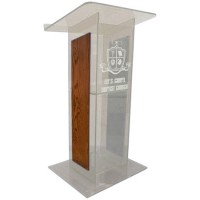 Amplivox SN354007 Clear Acrylic with Walnut Panel Lectern No Sound
