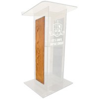 AmpliVox SN354016 Frosted Acrylic with Oak Panel Lectern