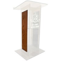 AmpliVox SN354017 Frosted Acrylic with Walnut Panel Lectern