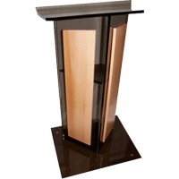 AmpliVox SN355026 Smoked V Style Acrylic Medium Oak Sides Floor Panel Lectern