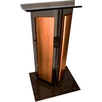 AmpliVox SN355027 Smoked V Style Acrylic with Walnut Sides/ Floor Panel Lectern