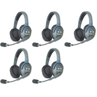 Eartec HUB5D UltraLITE & HUB 5 Person Intercom System with 5 Double Headsets
